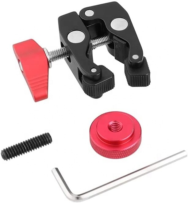 Superclamp Metal 1/4'' Screw Action Camera Phone Bracket Support Double Ball Head Mount Clamp for Gopro Microphone more