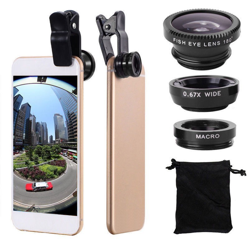 3In1 Universal Clip Cell Phone 180 Wide Angle Anamorphic Fish Eye 0.67X Zooming Zoom Macro Camera Lenses Kit Mobile Phone Lens