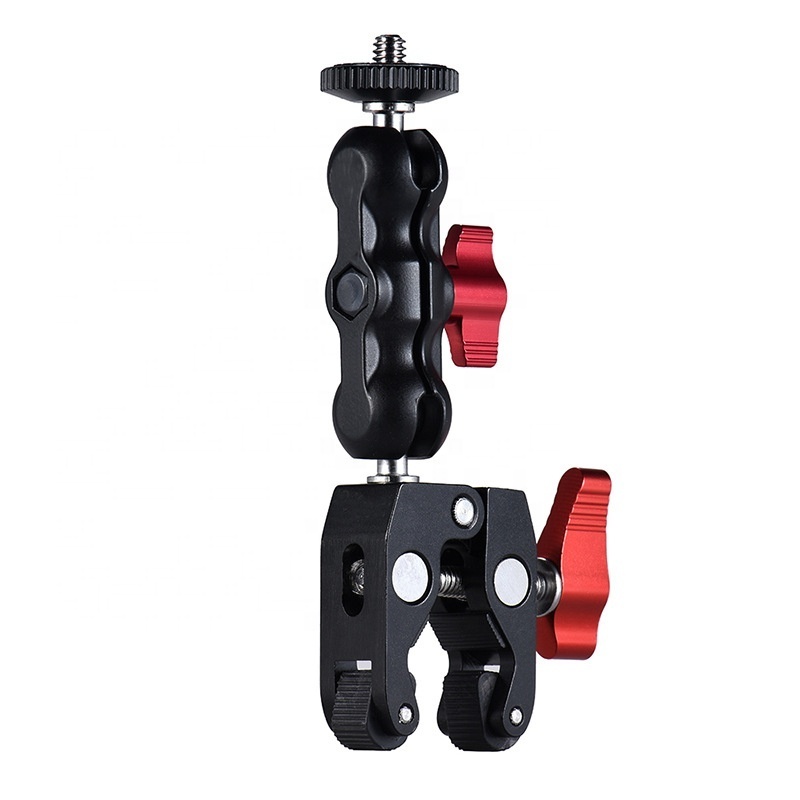 Superclamp Metal 1/4'' Screw Action Camera Phone Bracket Support Double Ball Head Mount Clamp for Gopro Microphone more