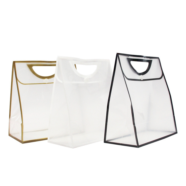 Cristal Reusable Eco Friendly PVC Christmas Clear Transparent Small Mini Plastic Frosted PP Gift Tote Bags With White Handle