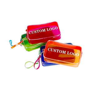 2024 Custom Logo Print Price Clear Waterproof Portable Makeup Vinyl Toiletries Travel Transparent Pvc Cosmetic Bag With Handles