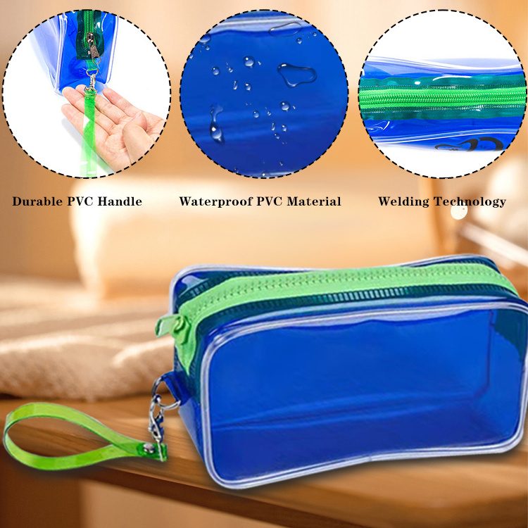 2024 Custom Logo Print Price Clear Waterproof Portable Makeup Vinyl Toiletries Travel Transparent Pvc Cosmetic Bag With Handles