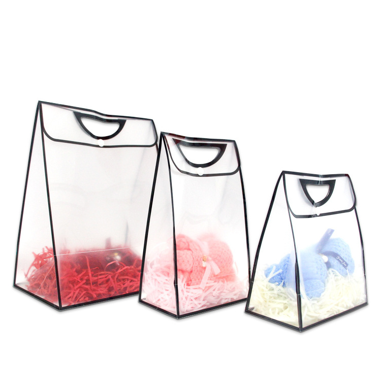 Cristal Reusable Eco Friendly PVC Christmas Clear Transparent Small Mini Plastic Frosted PP Gift Tote Bags With White Handle