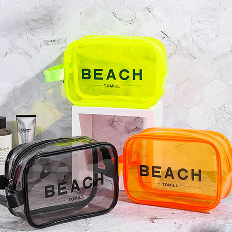 Waterproof Custom Travel Clear Women Toiletry Makeup Storage Bag Large Capacity 3 Set Green Neon Transparent PVC Cosmetic Bag