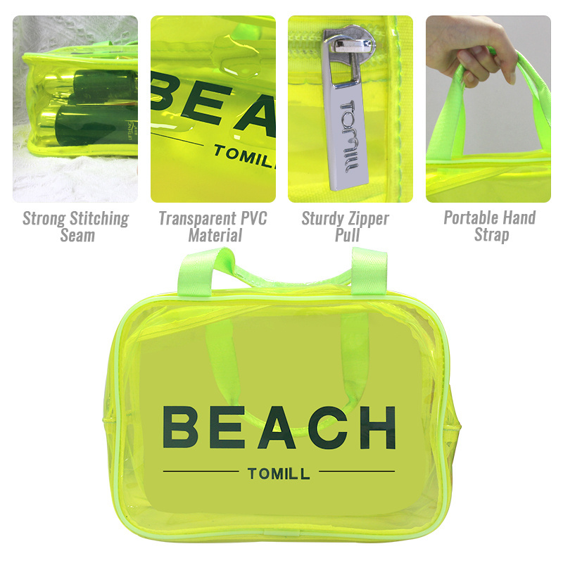 Waterproof Custom Travel Clear Women Toiletry Makeup Storage Bag Large Capacity 3 Set Green Neon Transparent PVC Cosmetic Bag