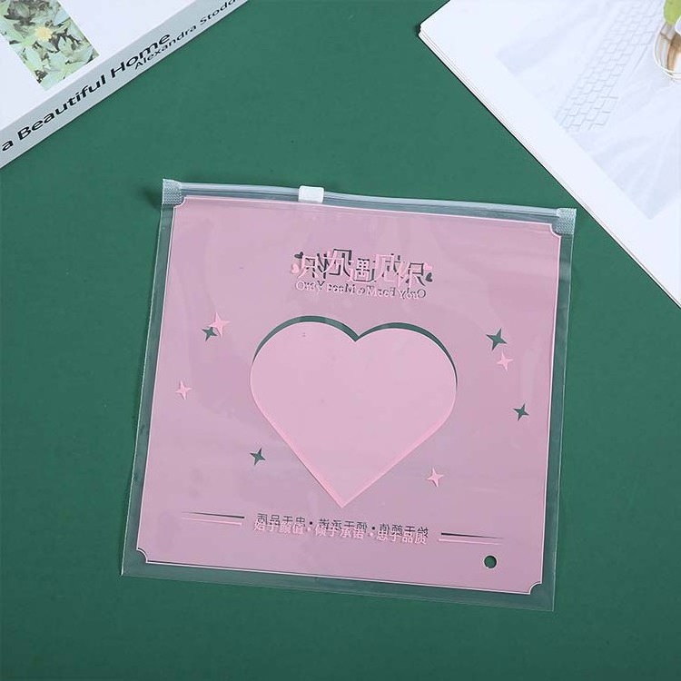 Pink Heart Pe Ziplock Bikini Bag Silk Scarf Clothing Zipper Mask Pouch Clear Frosted Cute Swimsuit Panty Packing Bag