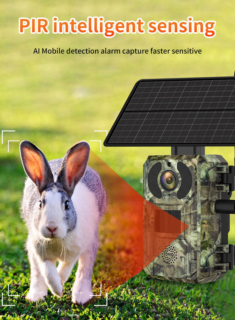 4G LTE Cellular IP66 Outdoor 2K 4MP Hunting Trail 4W Solar Panel 7800mAh Battery Wildlife Night Vision PIR Motion Camera