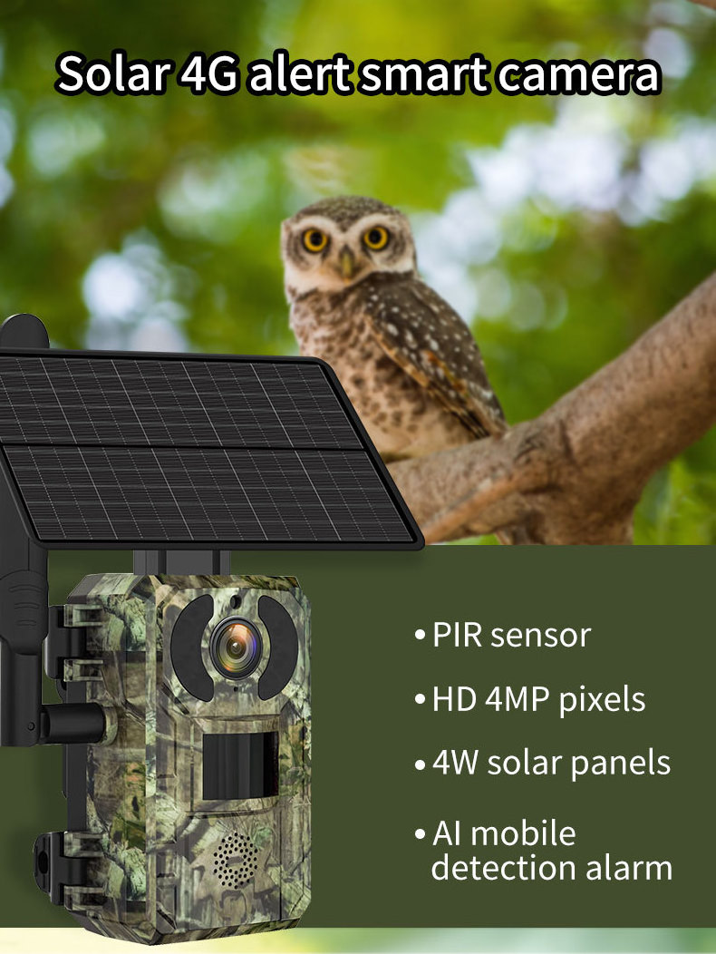 4G LTE Cellular IP66 Outdoor 2K 4MP Hunting Trail 4W Solar Panel 7800mAh Battery Wildlife Night Vision PIR Motion Camera