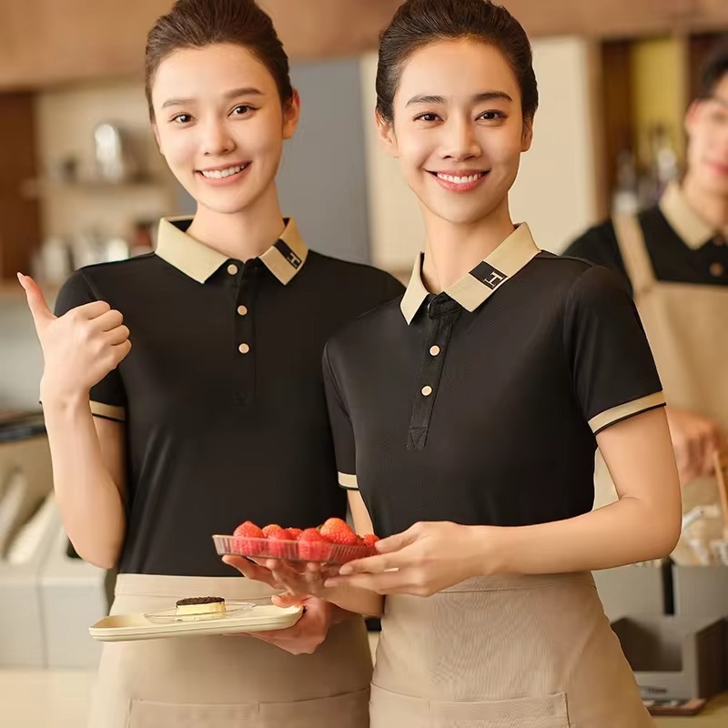 Polo Shirt Modern Restaurant Hotel Staff Uniform Short Sleeve Workwear Restaurant Waiter Uniform Shirt