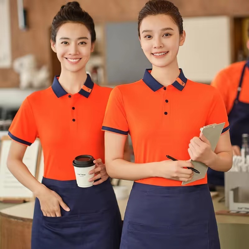 Polo Shirt Modern Restaurant Hotel Staff Uniform Short Sleeve Workwear Restaurant Waiter Uniform Shirt