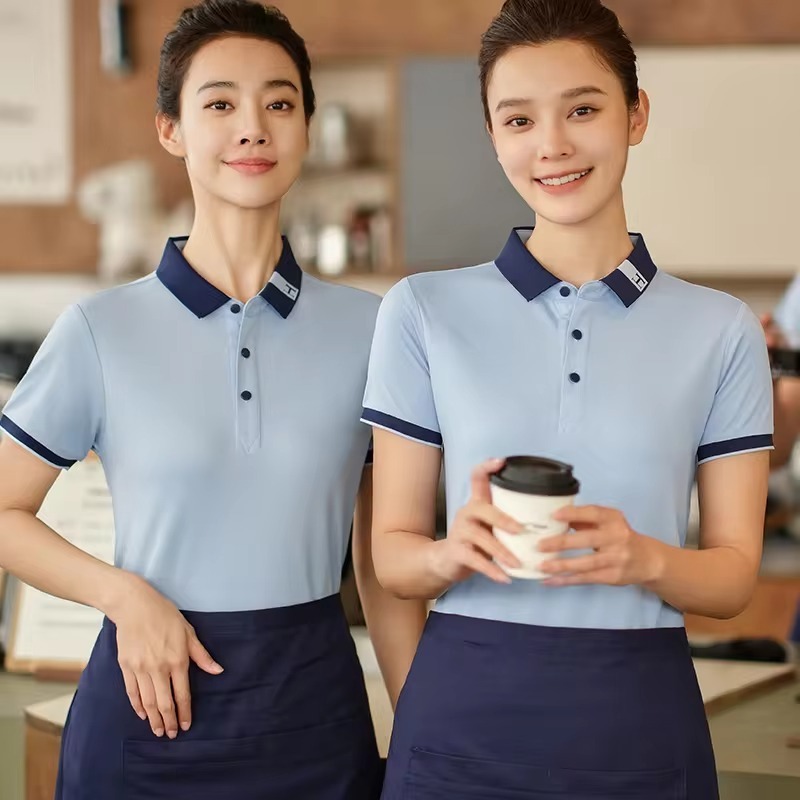 Polo Shirt Modern Restaurant Hotel Staff Uniform Short Sleeve Workwear Restaurant Waiter Uniform Shirt