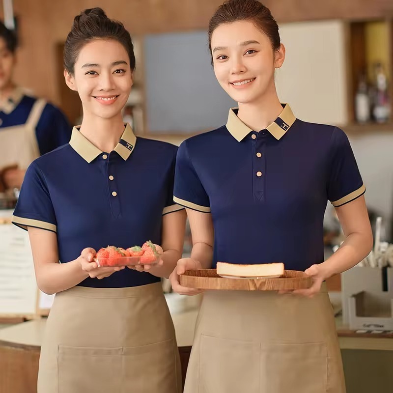 Polo Shirt Modern Restaurant Hotel Staff Uniform Short Sleeve Workwear Restaurant Waiter Uniform Shirt