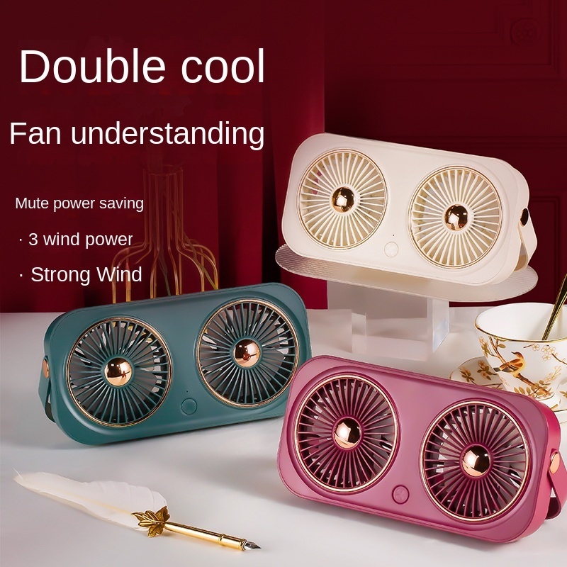 New Retro Desktop Outdoor Handheld Practical Double Motor Folding Fan Portable Desk Fan Usb Cooling Fan with 2000mah Battery