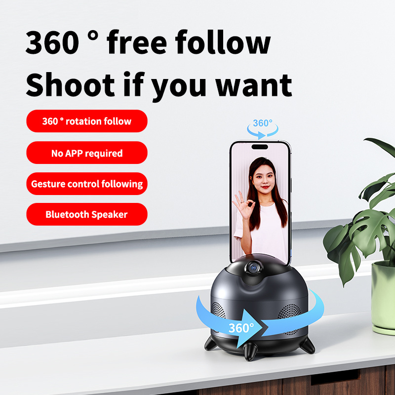 Agent 360 Rotation Ai Music Face Tracking Camera Auto Selfie Stick Portable Mobile Phone Holder Tripod OEM Cell Phone Stand 3.7V