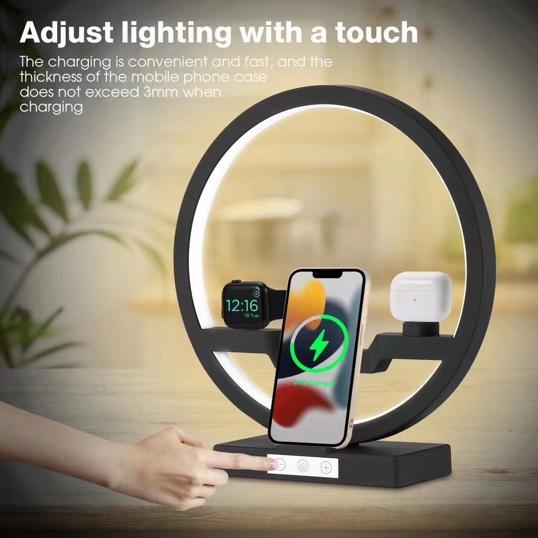 Multifunctional Desk Lamp Desktop Mobile Phone Smart Charging Station Lamp with Wireless Mobile Phone Headset Watch Charger