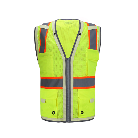 Hi-Vis Safety Vest Black Bottom Ripstop Medium  Mesh Neon Reflective Surveyor Vest