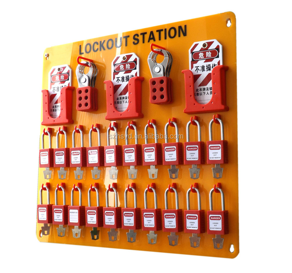 CE certification 36 pc safety padlock+6*6 hole hasp lock+50*PVC lock out tag safety lockout stations