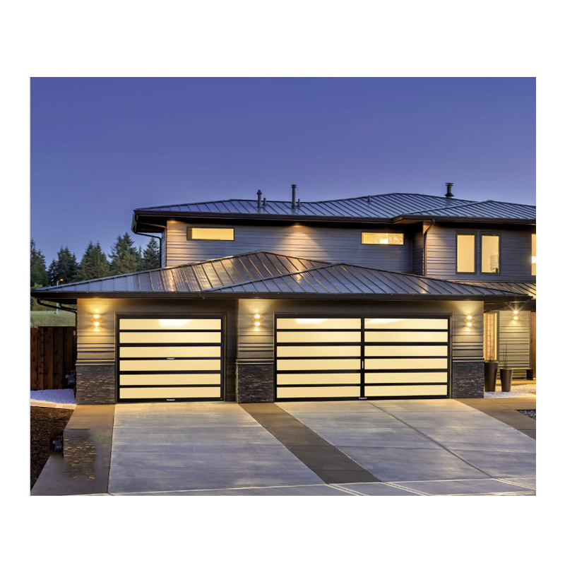 Prettywood Residential Modern Remote Control Glass Inserted Sectional Aluminum Panel Garage Doors