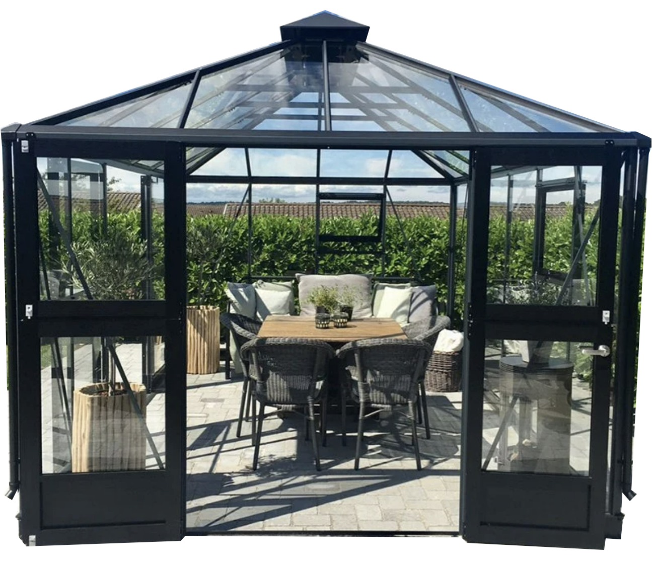 Conservatory Sunroom Sets Prefabricated Glass Sale Black Gold Top Fashionable Customized Steel Frame Style Coffee Surface Room