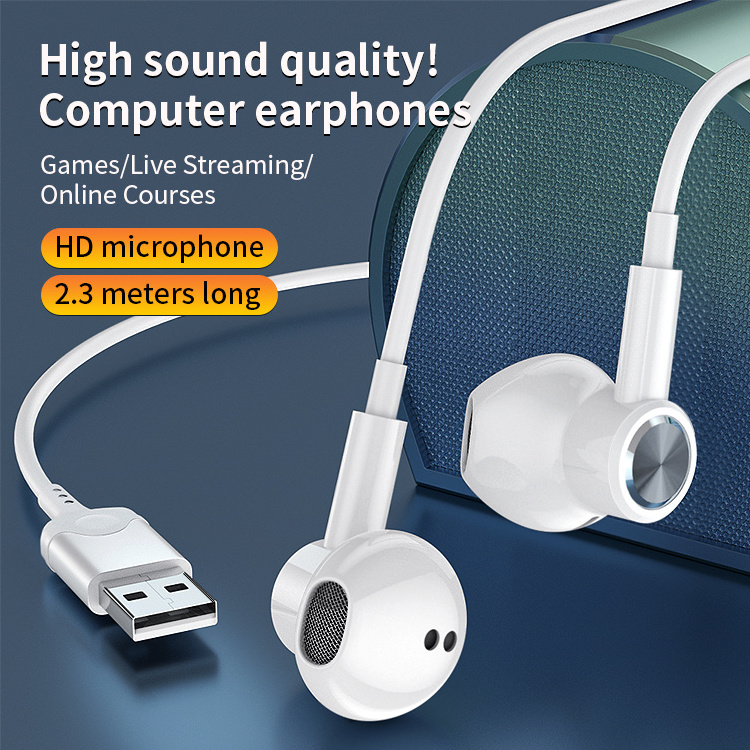 USB PC wired Magnetic earphone with mic Plug And Play Gaming Headset In Ear HiFi Stereo Noise Cancelling Computer Headset