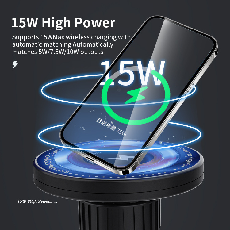 2024 15W Magnetic Wireless Car Charger Fast charging Car Phone Holder Strong Magnet Mobile Phone holder