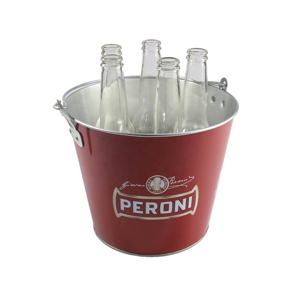 Metal Galvanized Iron Ice Bucket Beer Champagne Wine Cooler Ice Tin Bucket for Bar Using with bottle opener