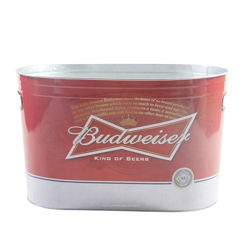 Oval Boat Shaped Budweiser 10 Quart Galvanized Metal Bar Champagne & Beer Ice Bucket Custom Logo Club wine cocktail ice bucket