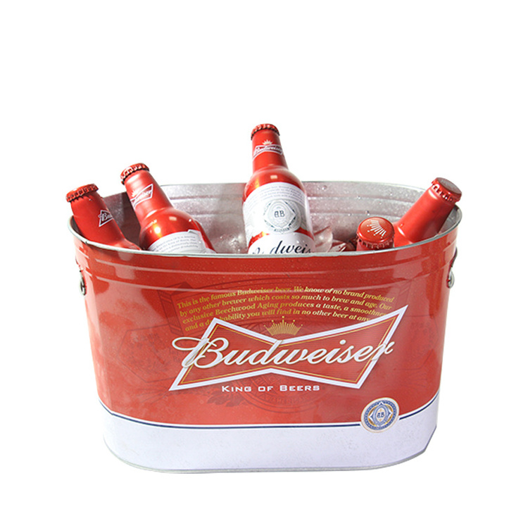 Oval Boat Shaped Budweiser 10 Quart Galvanized Metal Bar Champagne & Beer Ice Bucket Custom Logo Club wine cocktail ice bucket