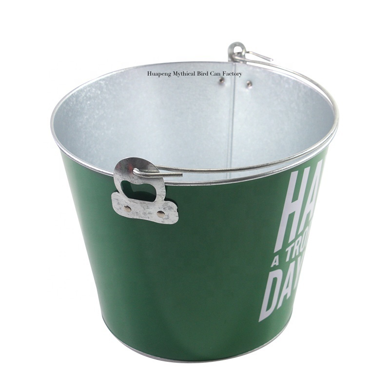 Metal Galvanized Iron Ice Bucket Beer Champagne Wine Cooler Ice Tin Bucket for Bar Using with bottle opener