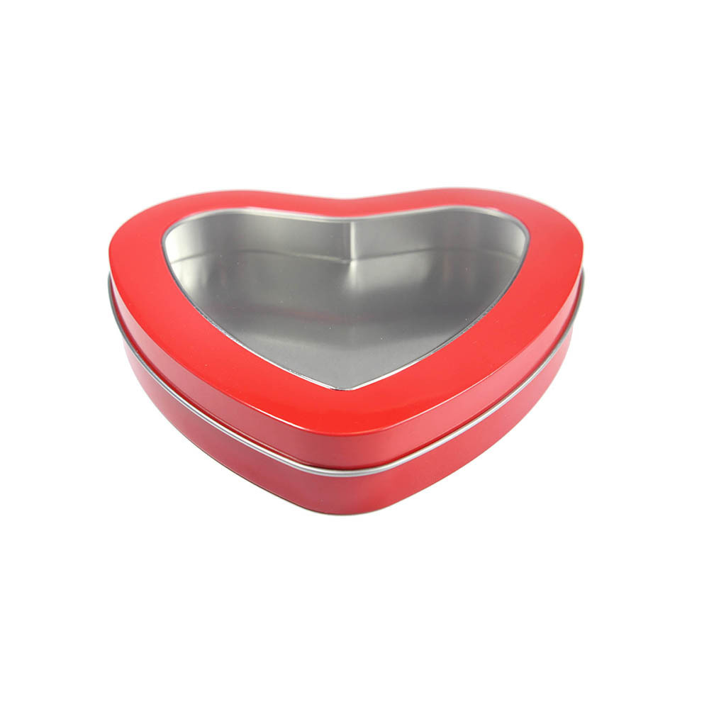 Wholesale Heart Shaped Cookies Chocolate Packaging Tin Box, Red Colored Tin Box Cookie With See Through Window