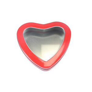 Wholesale Heart Shaped Cookies Chocolate Packaging Tin Box, Red Colored Tin Box Cookie With See Through Window