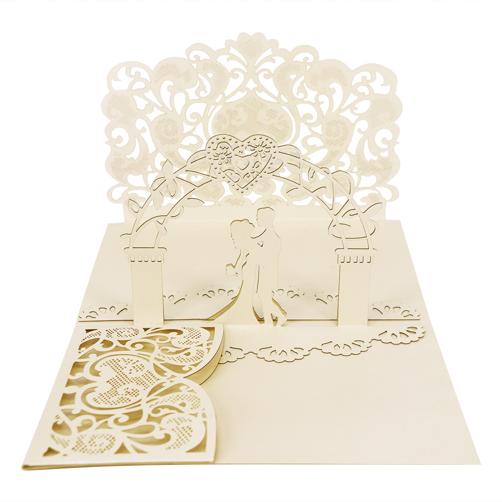 Custom Luxury Laser Cut 3d Handmade Pop Up wedding invitations Card  invitation card With Envelope