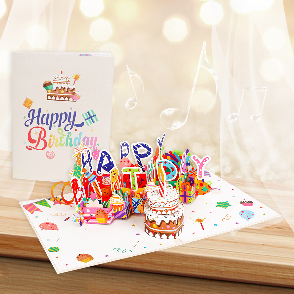 Winpsheng Creative Design Blowable Candle Musical 3d Pop Up Card happy Birthday greeting card