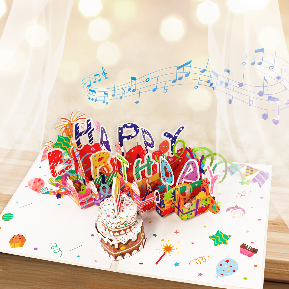 Winpsheng Creative Design Blowable Candle Musical 3d Pop Up Card happy Birthday greeting card