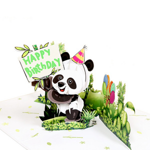 Winpsheng personalized giant panda design 3d happy birthday laser cutting pop up card