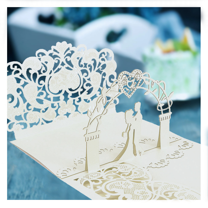 Custom Luxury Laser Cut 3d Handmade Pop Up wedding invitations Card  invitation card With Envelope