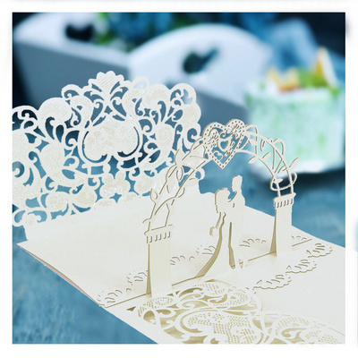 Custom Luxury Laser Cut 3d Handmade Pop Up wedding invitations Card  invitation card With Envelope