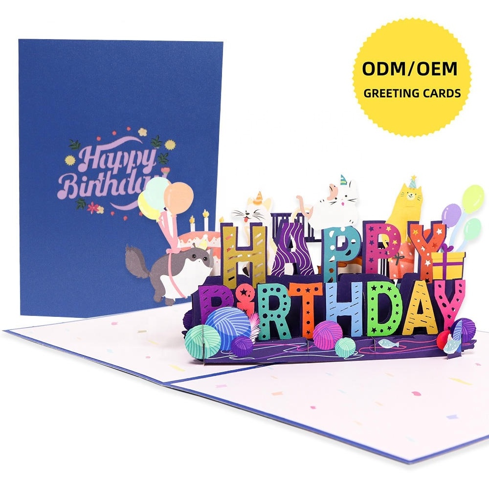 Winpsheng Factory Custom 3D Pop-Up Happy Birthday Card Greeting Card with Paper Envelopes happy birthday pop-up card