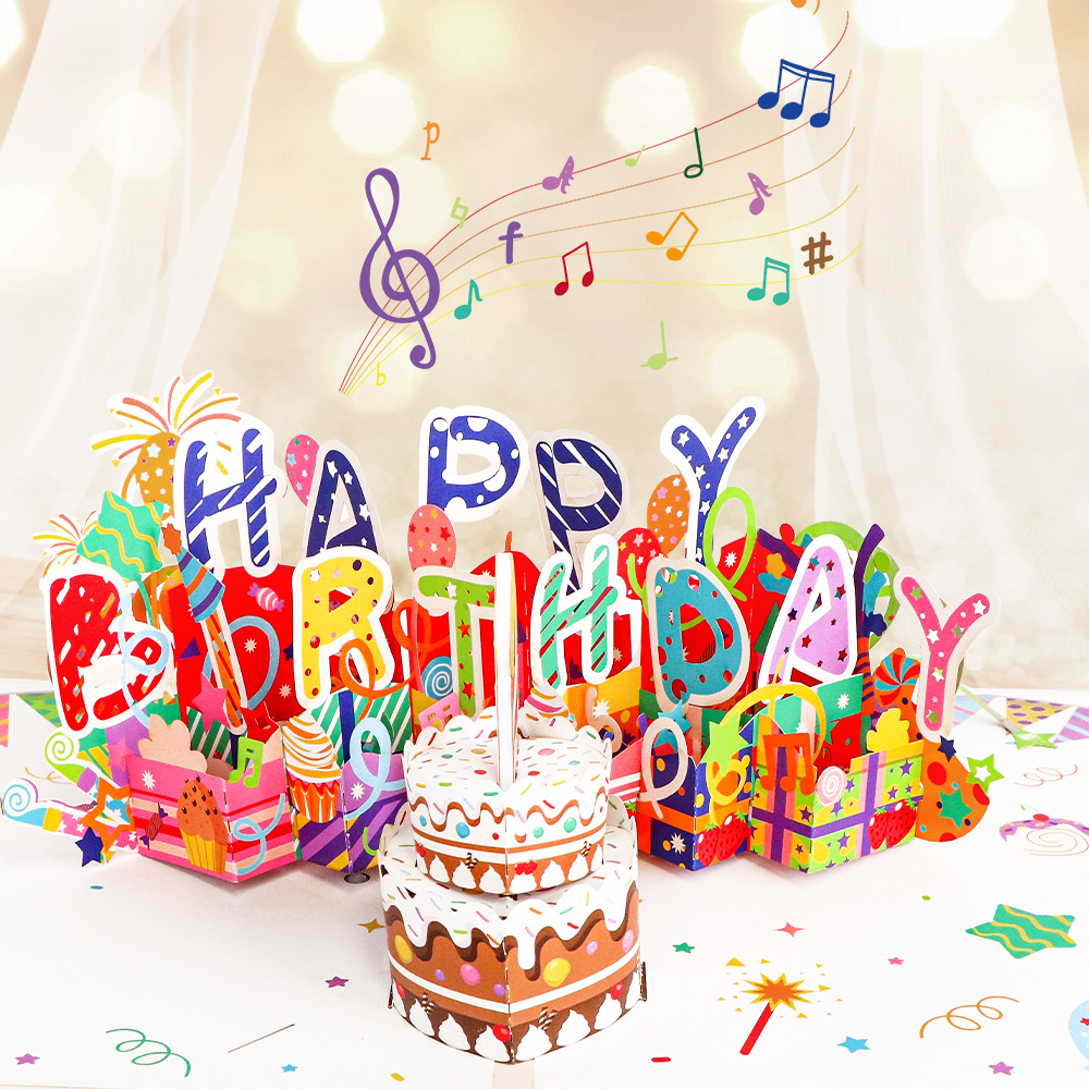 Winpsheng Creative Design Blowable Candle Musical 3d Pop Up Card happy Birthday greeting card