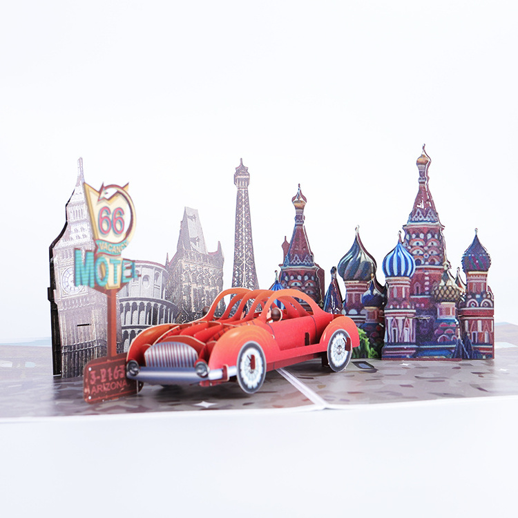 New design cool paper gift red jeep car pop up foldable birthday 3d pop up greeting cards