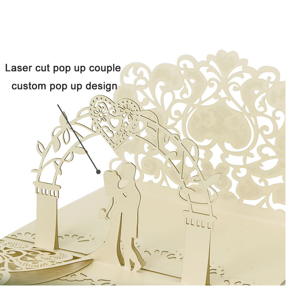 Custom Luxury Laser Cut 3d Handmade Pop Up wedding invitations Card  invitation card With Envelope