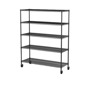 Restaurant 5 Tiers Nsf Moveable Storage Chrome Wire Mesh Shelves with Wheels for Home