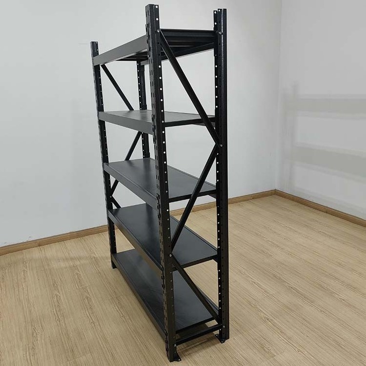 200kg 4-Tier Stacking Units Black Steel Warehouse Heavy Duty Metal Storage Rack Shelf For Garage