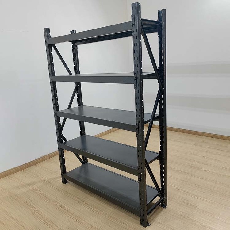 200kg 4-Tier Stacking Units Black Steel Warehouse Heavy Duty Metal Storage Rack Shelf For Garage