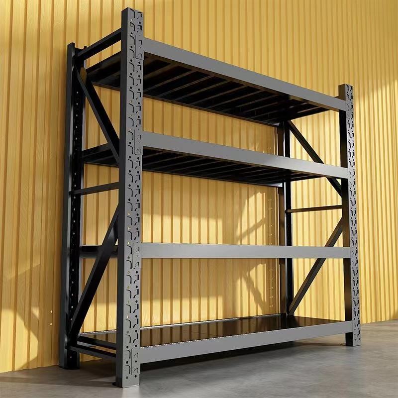 Black 500kg Capacity 4-Tier Garage Industrial Shelves Heavy Duty Metal Stacking Rack Steel Storage Warehouse Shelf