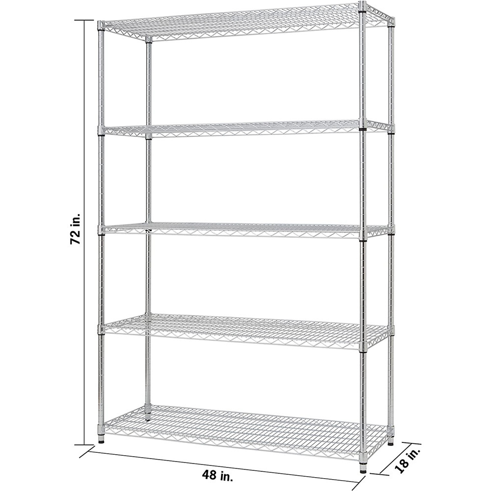 Home 5tier Movable Metal Storage Wire Shelving Rack Chrome Wire Shelves with Wheels