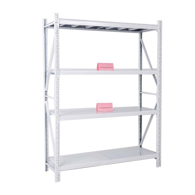 Lightweight Four-Layers Industrial Warehouse Stacking Metal White Racks Steel Garage Storage Shelf