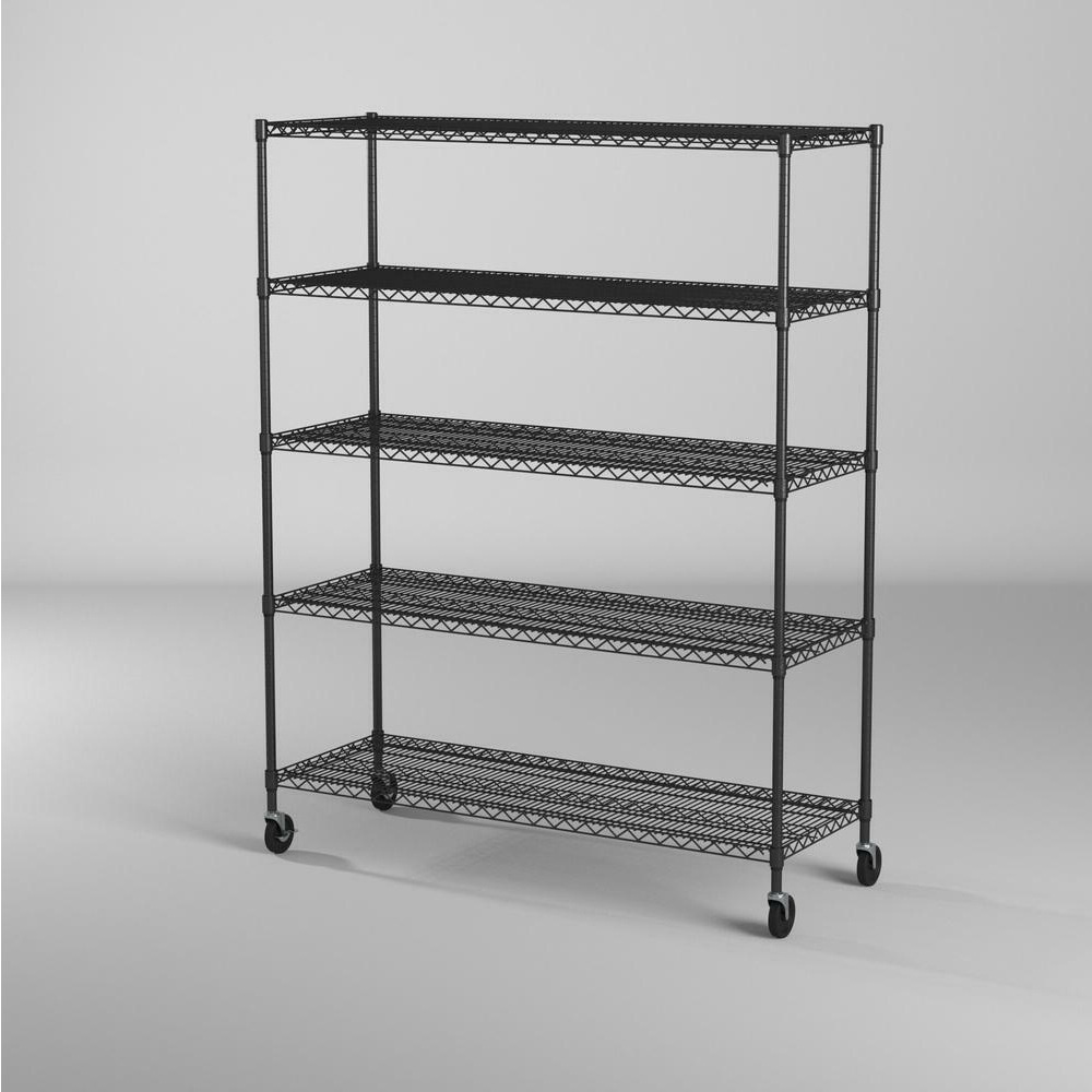 Home 5tier Movable Metal Storage Wire Shelving Rack Chrome Wire Shelves with Wheels