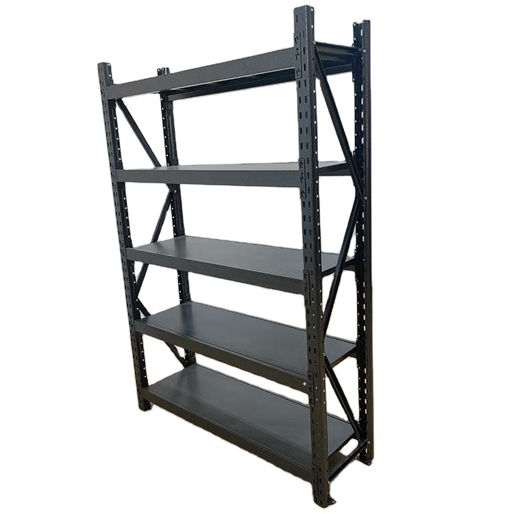 Black 500kg Capacity 4-Tier Garage Industrial Shelves Heavy Duty Metal Stacking Rack Steel Storage Warehouse Shelf