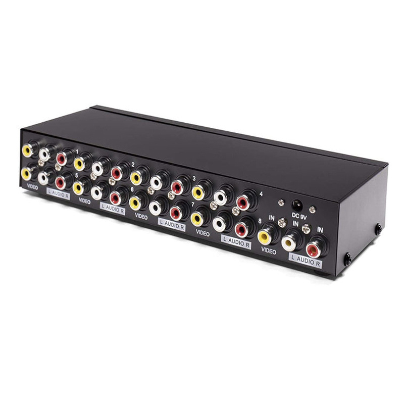 AV Switch RCA Switch 8 Inputs 1 Output Audio Video Selector for 8 Media Players DVDs TV Boxes Share 1 TV